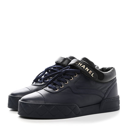 Chanel Lambskin Logo Strap Sneakers 38.5 Blue Black 3 of 9