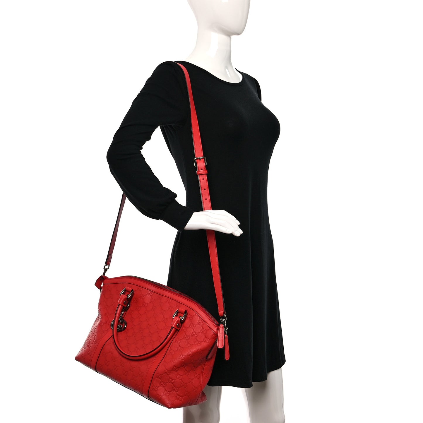Guccissima Medium GG Charm Dome Satchel Red