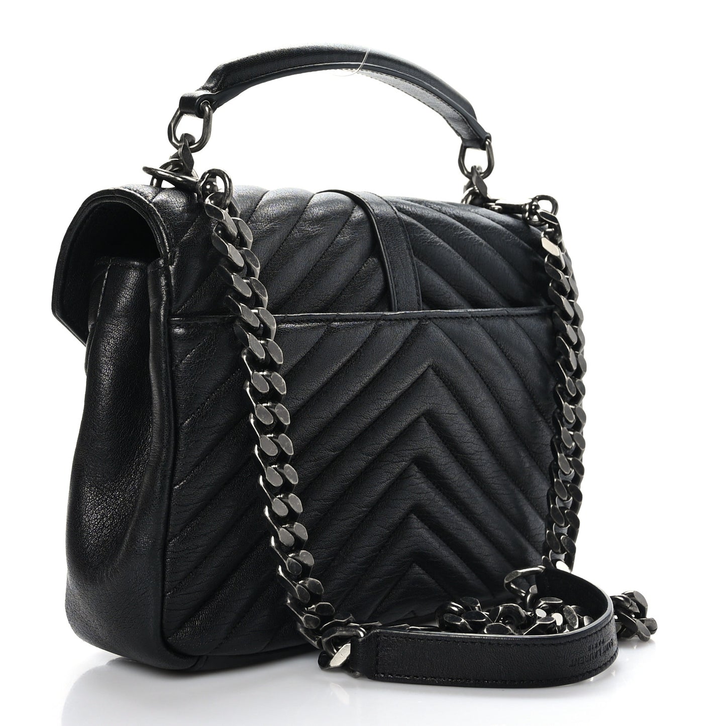 Sheepskin Matelasse Chevron Monogram Medium College Bag Black