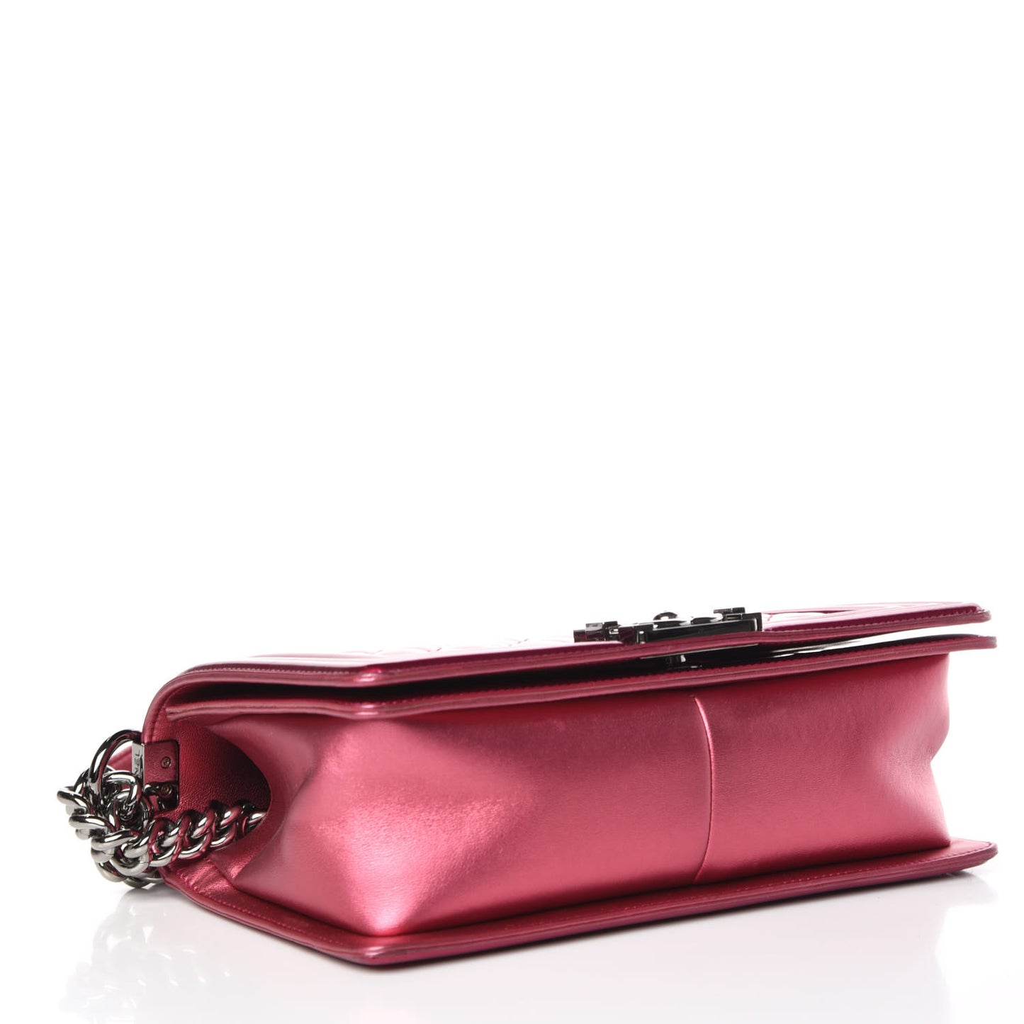 Metallic Patent Calfskin Quilted Medium Boy Flap Pink