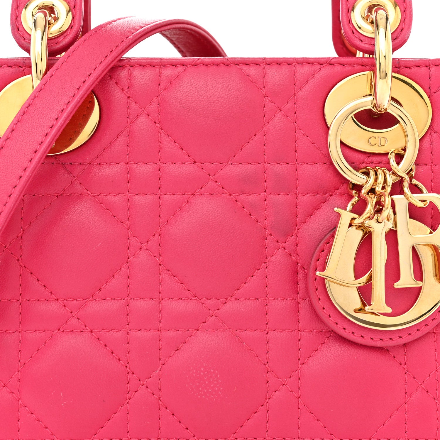 Christian Dior Lambskin Cannage Mini Lady Dior Hot Pink 8 of 15
