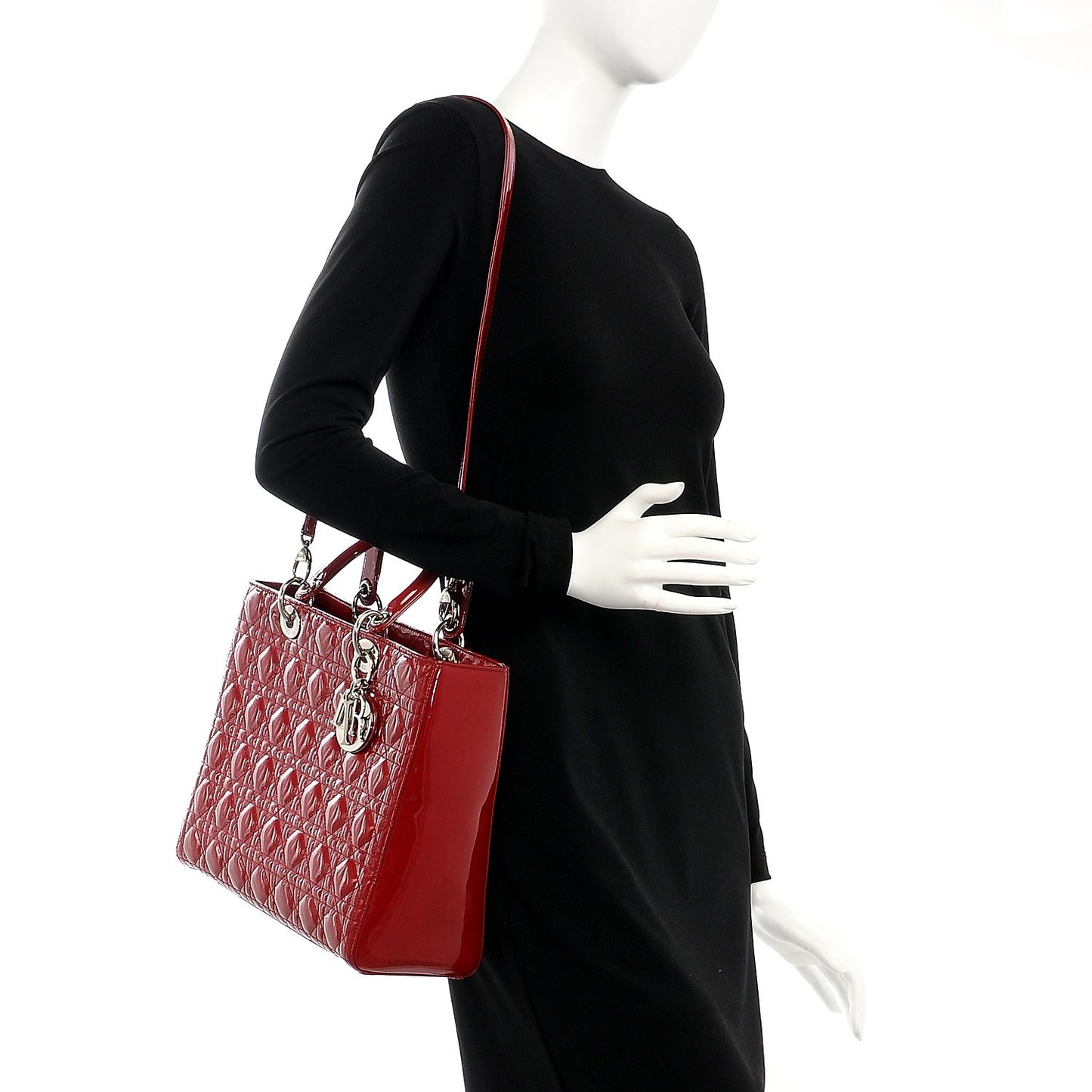 Patent Cannage Large Lady Dior Red