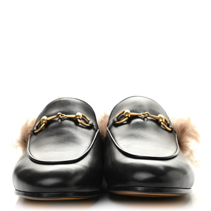 Gucci Calfskin Fur Womens Princetown Slippers 37.5 Black 2 of 8