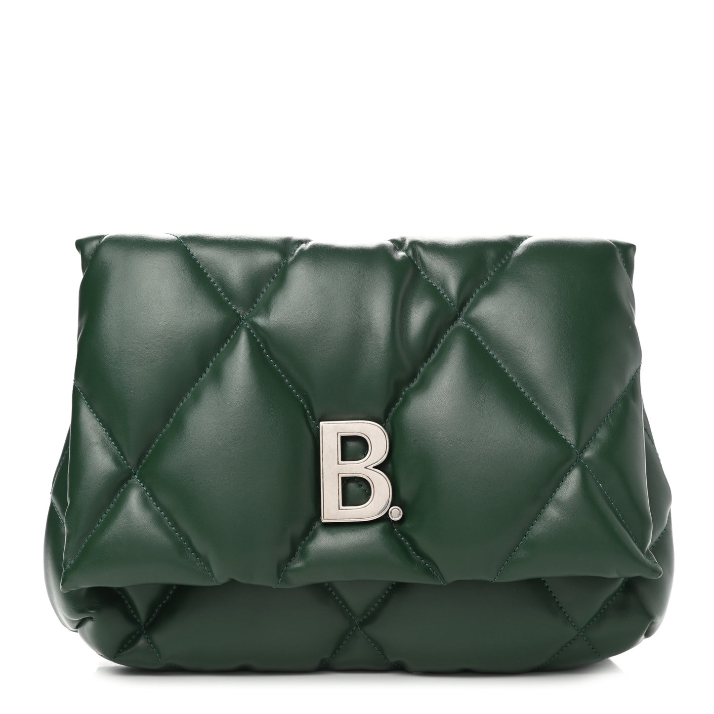Nappa Calfskin Quilted Touch B Puffy Clutch Forest Green