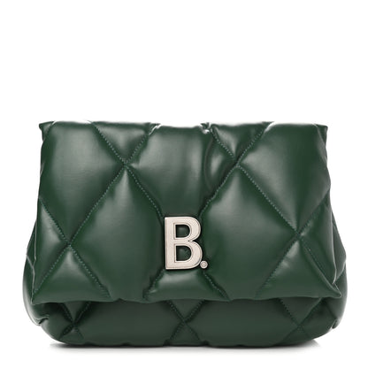 Balenciaga Nappa Calfskin Quilted Touch B Puffy Clutch Forest Green 1 of 10