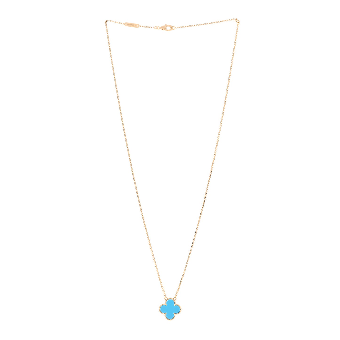 18K Yellow Gold Blue Agate Vintage Alhambra Pendant Necklace