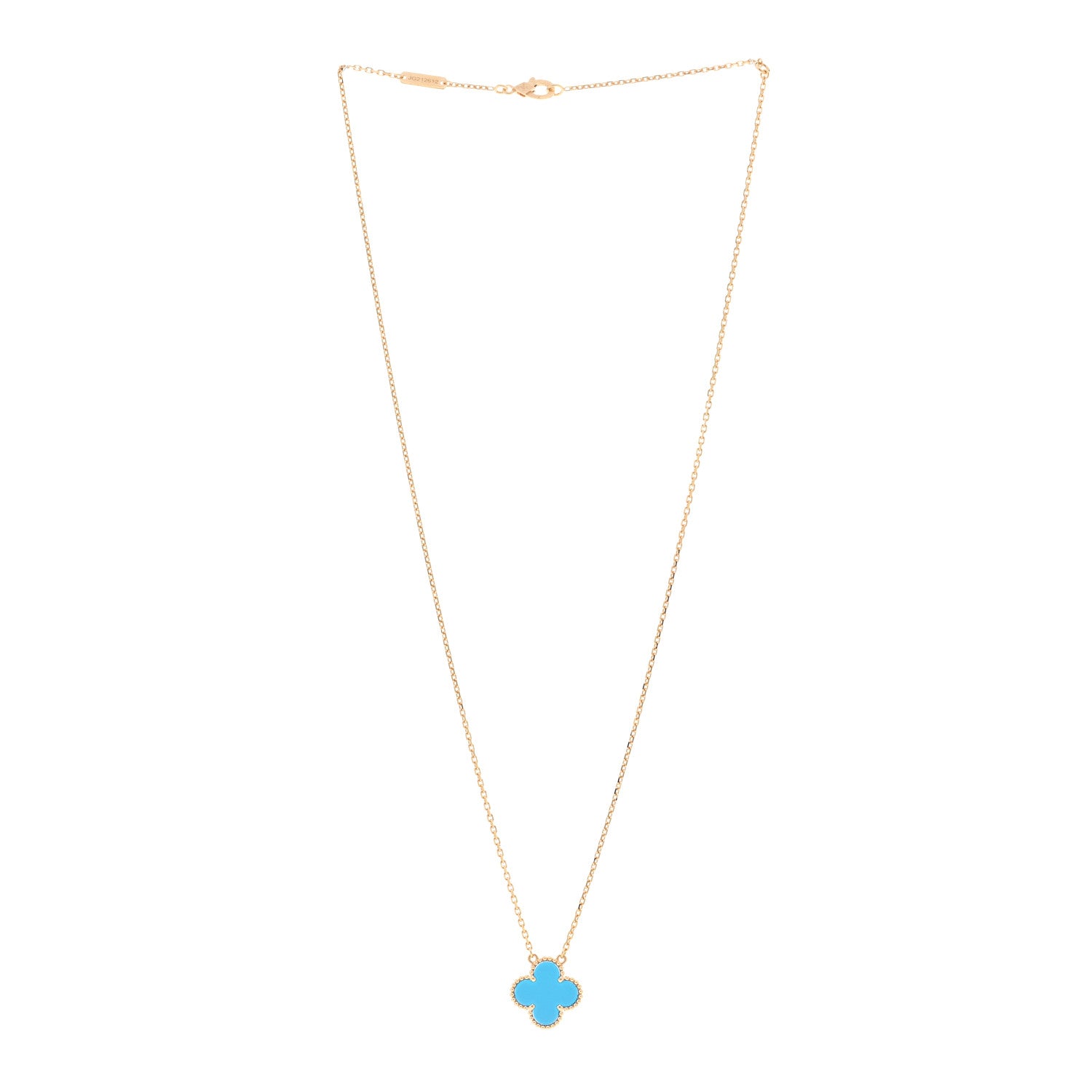 Van Cleef & Arpels 18K Yellow Gold Blue Agate Vintage Alhambra Pendant Necklace 3 of 4