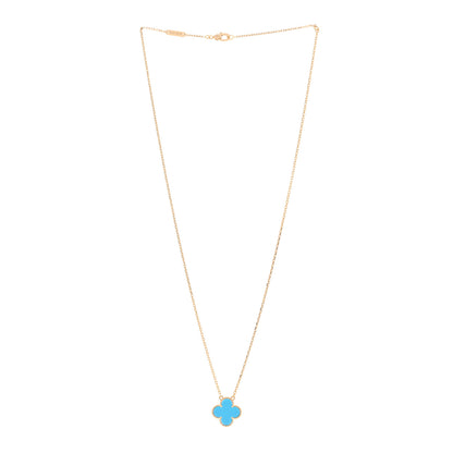 Van Cleef & Arpels 18K Yellow Gold Blue Agate Vintage Alhambra Pendant Necklace 3 of 4