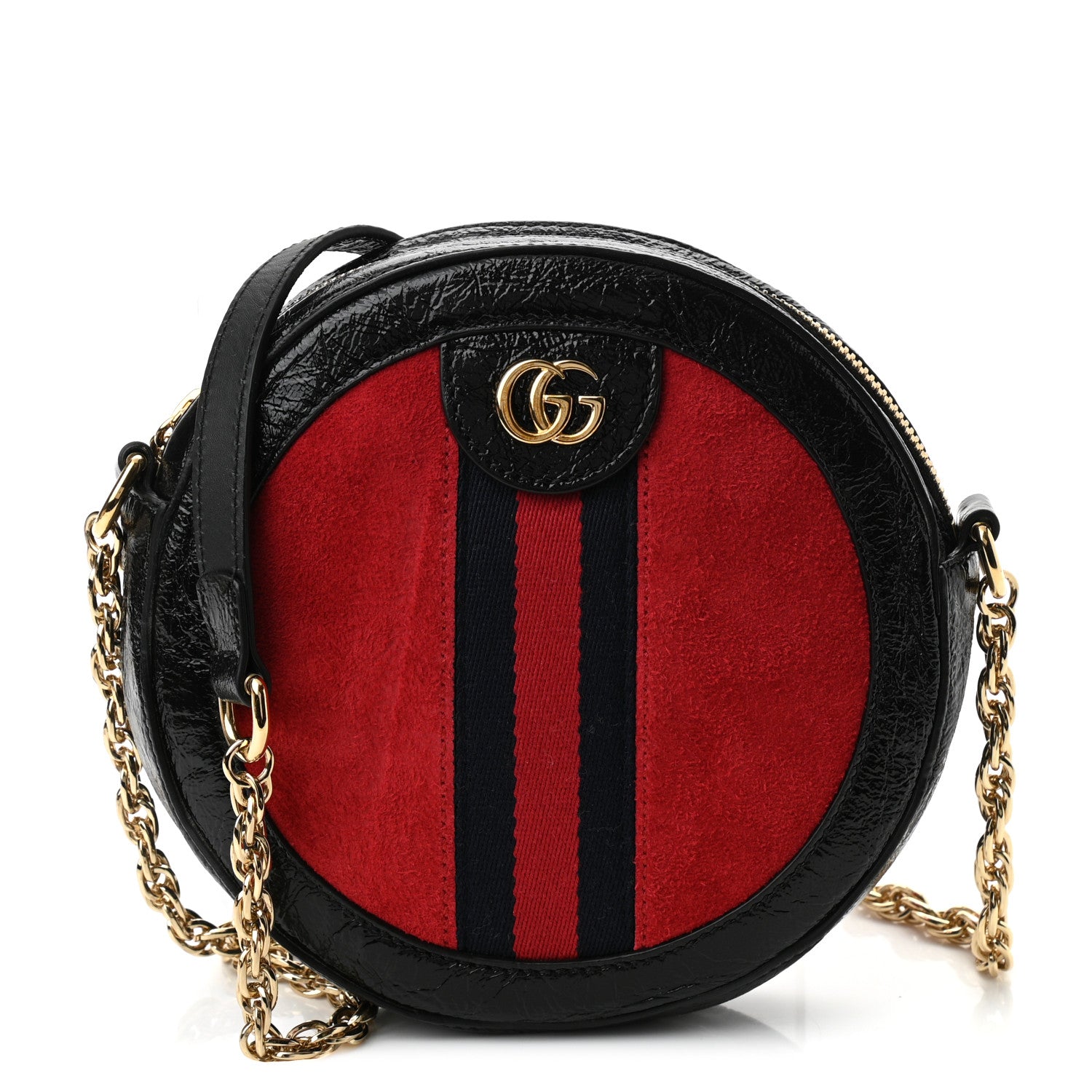 Gucci Suede Patent Web Mini Ophidia Round Shoulder Bag Hibiscus Red Black 1 of 10