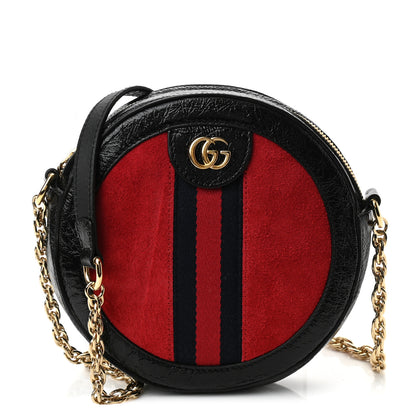 Gucci Suede Patent Web Mini Ophidia Round Shoulder Bag Hibiscus Red Black 1 of 10