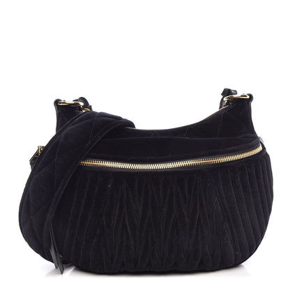 Miu Miu Velluto Matelasse Rider Shoulder Bag Black 1 of 9