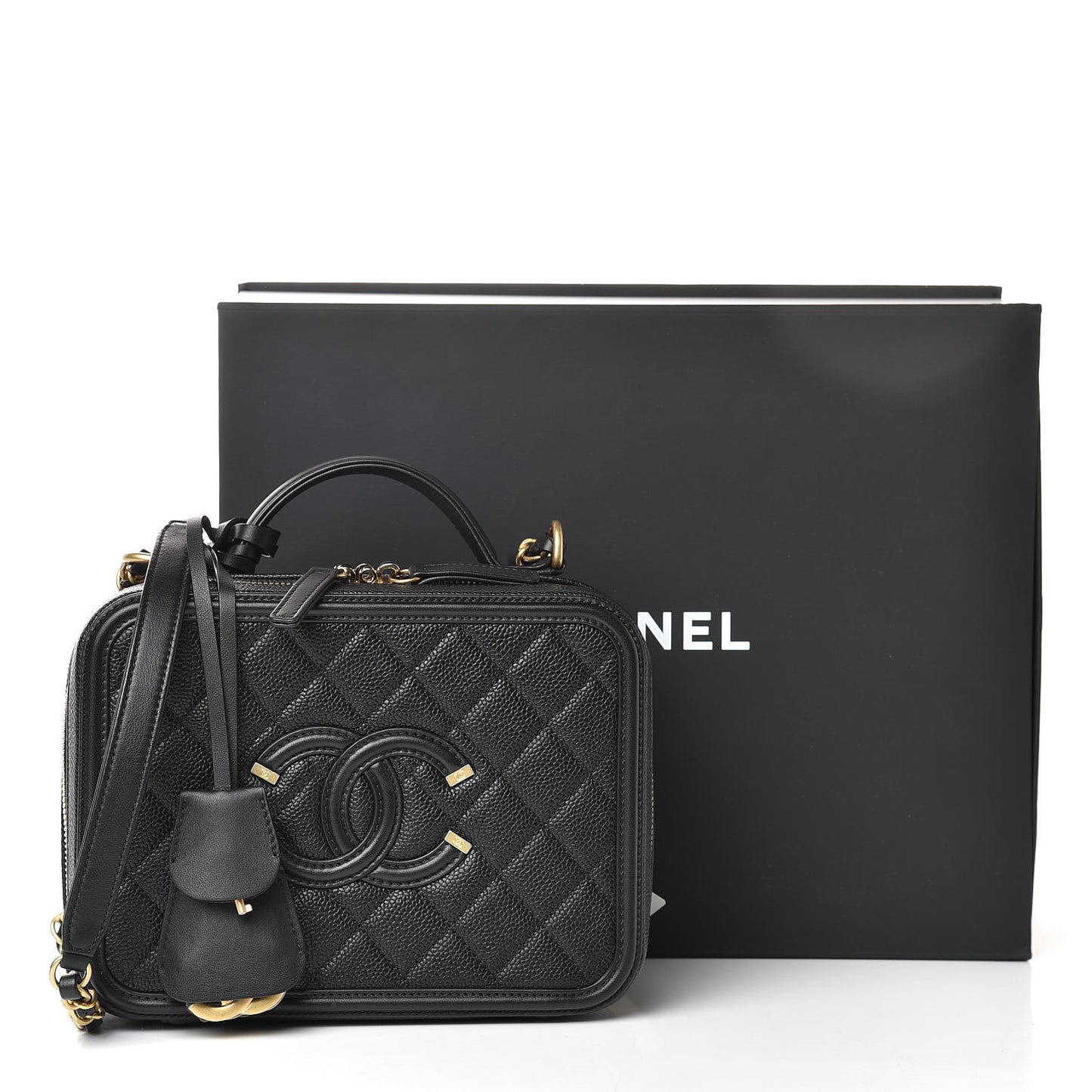 Caviar Quilted Medium CC Filigree Vanity Case Black
