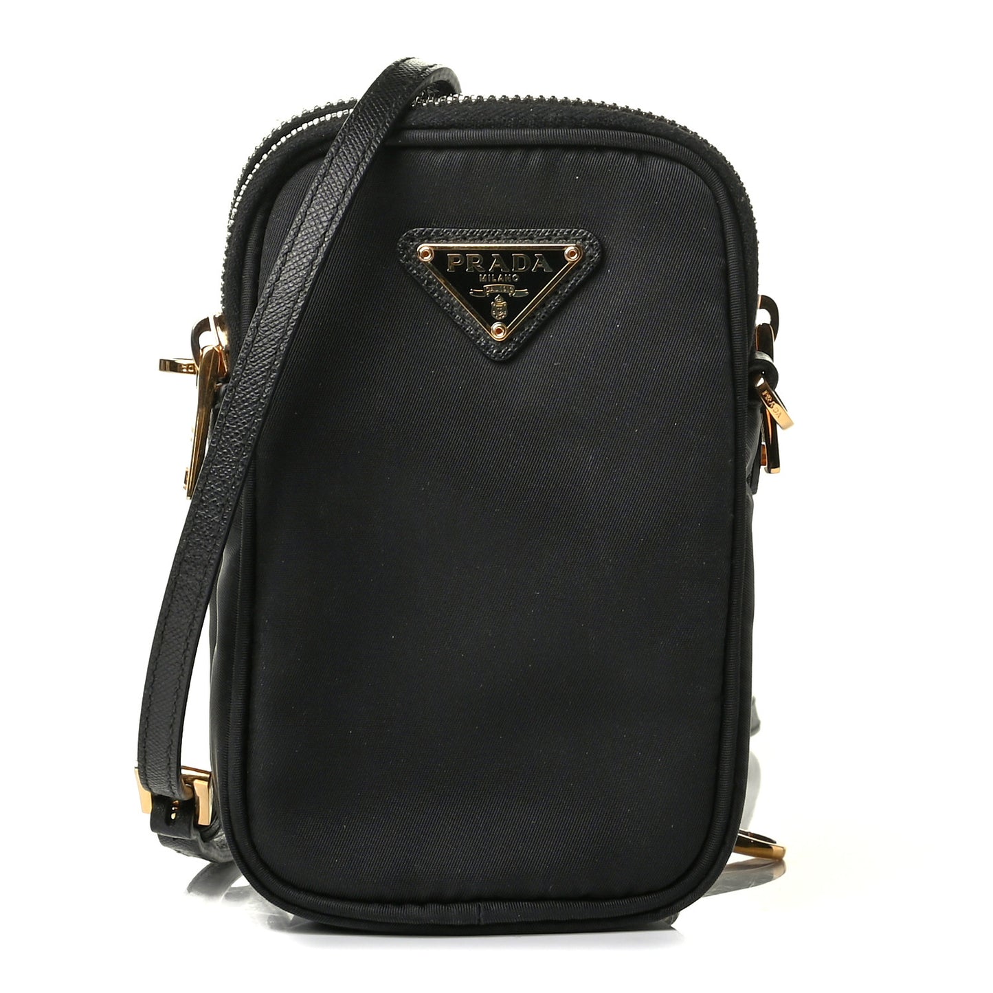 Tessuto Nylon Double Zip Phone Case Crossbody Bag Black