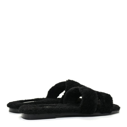 Hermes Woolskin Oran Sandals 39 Black 4 of 9
