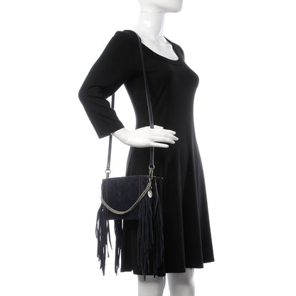 Givenchy Calfskin Suede Fringe Cross 3 Crossbody Bag Dark Blue 2 of 7