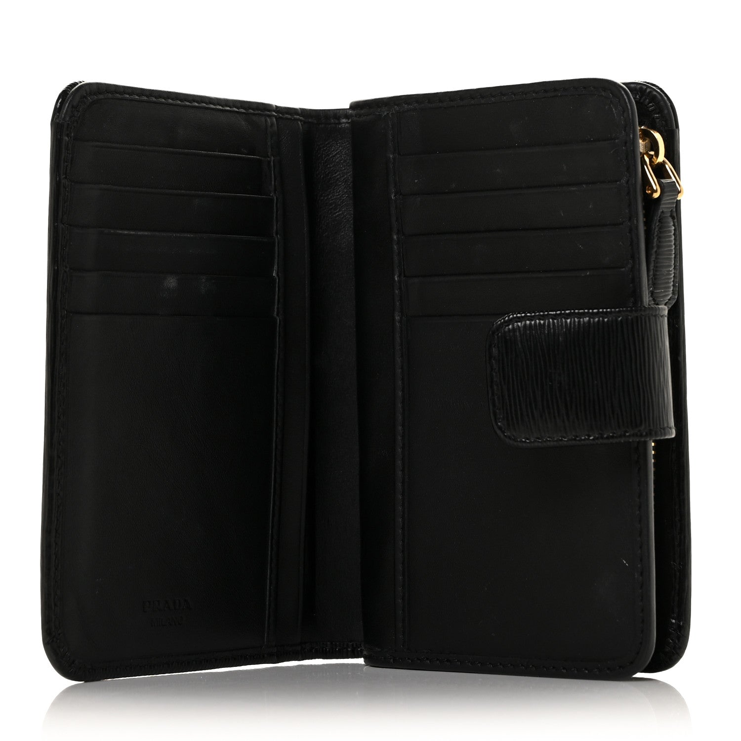 Prada Vitello Move Metal Compact Wallet Black 5 of 10