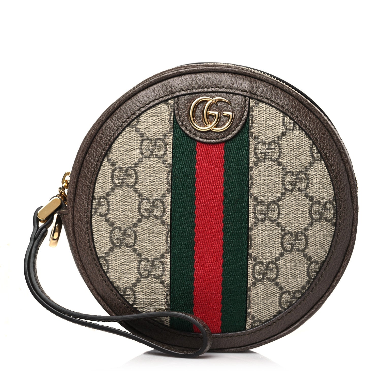 Gucci GG Supreme Monogram Web Ophidia Circle Wristlet Beige New Acero 1 of 7