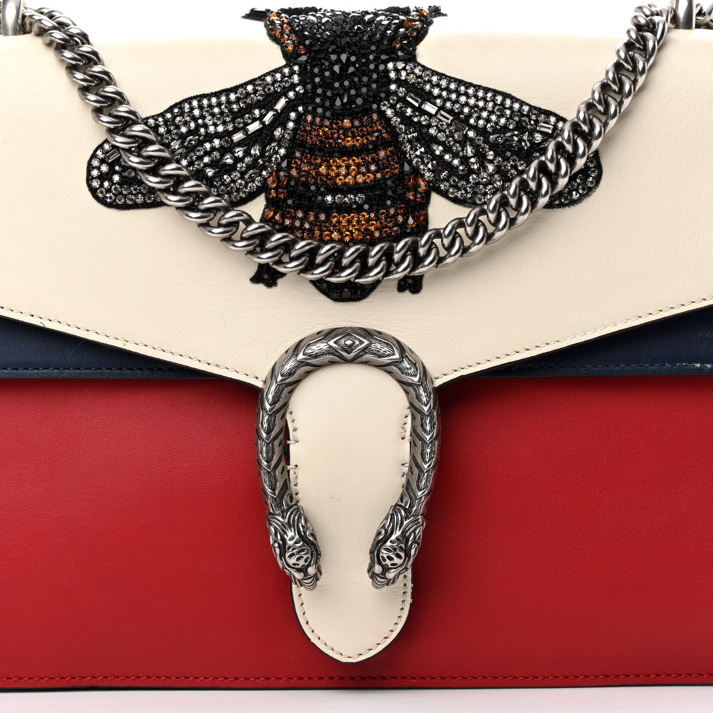 Calfskin Bee Embroidered Medium Dionysus Shoulder Bag White Blue Hibiscus Red