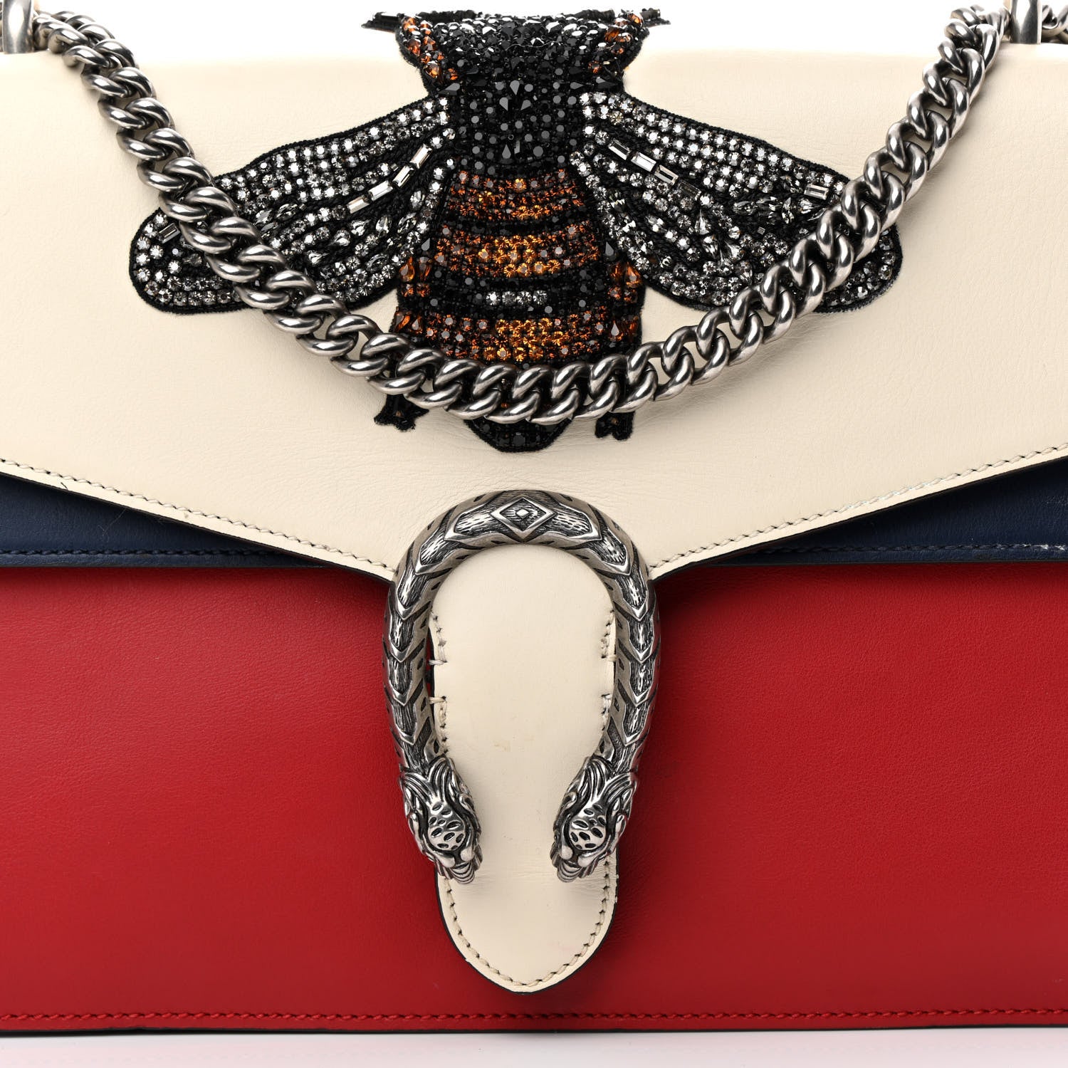 Gucci Calfskin Bee Embroidered Medium Dionysus Shoulder Bag White Blue Hibiscus Red 8 of 18