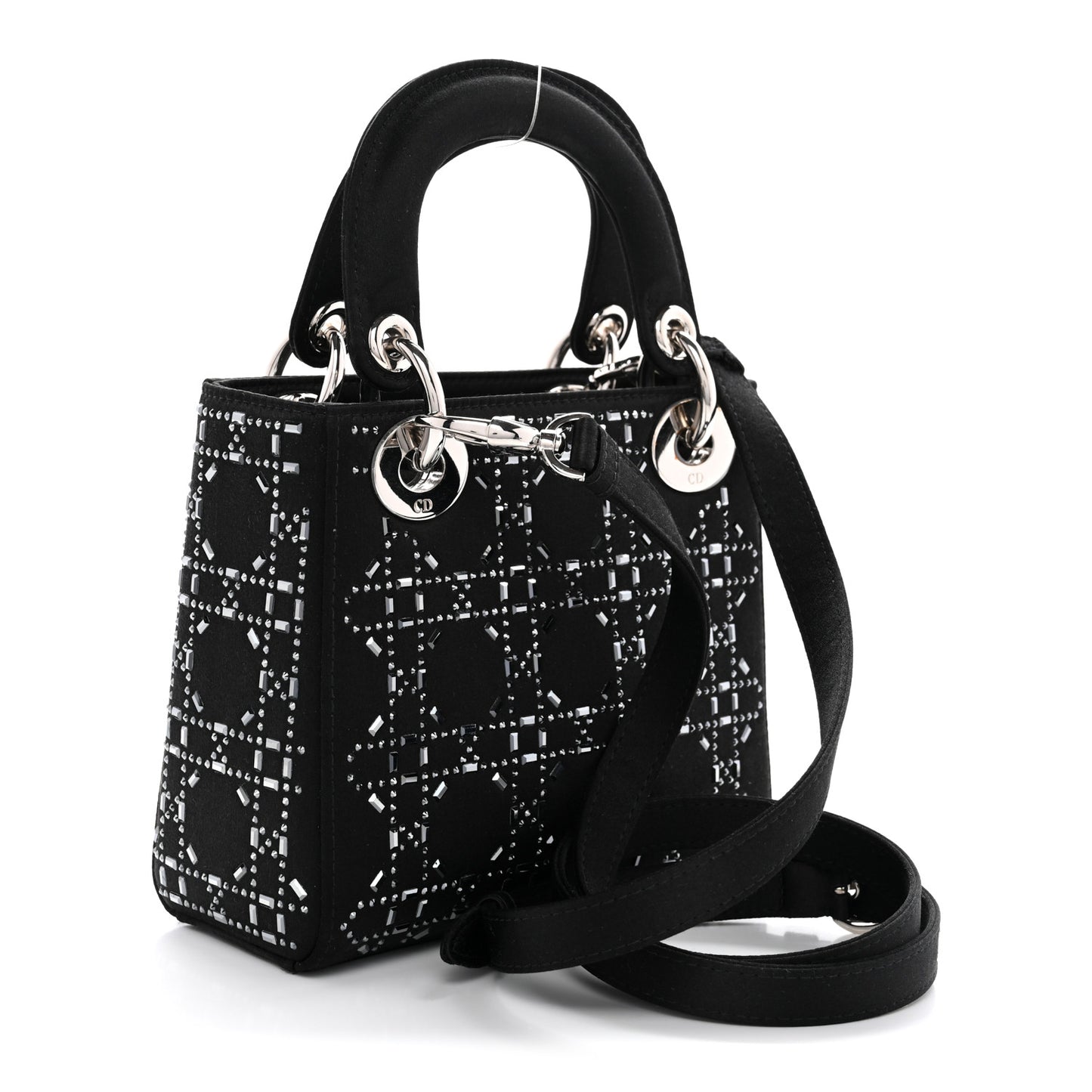 Satin Crystal Cannage Mini Lady Dior Black
