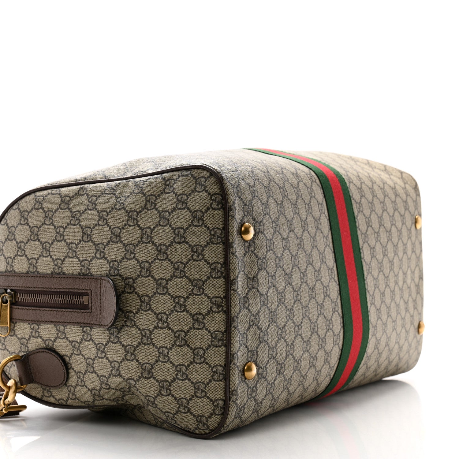 Gucci GG Supreme Monogram Textured Dollar Calfskin Web Large Savoy Duffle Bag Beige Ebony New Acero 8 of 10