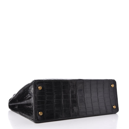 Hermes Shiny Porosus Crocodile Kelly Sellier 32 Black 5 of 28