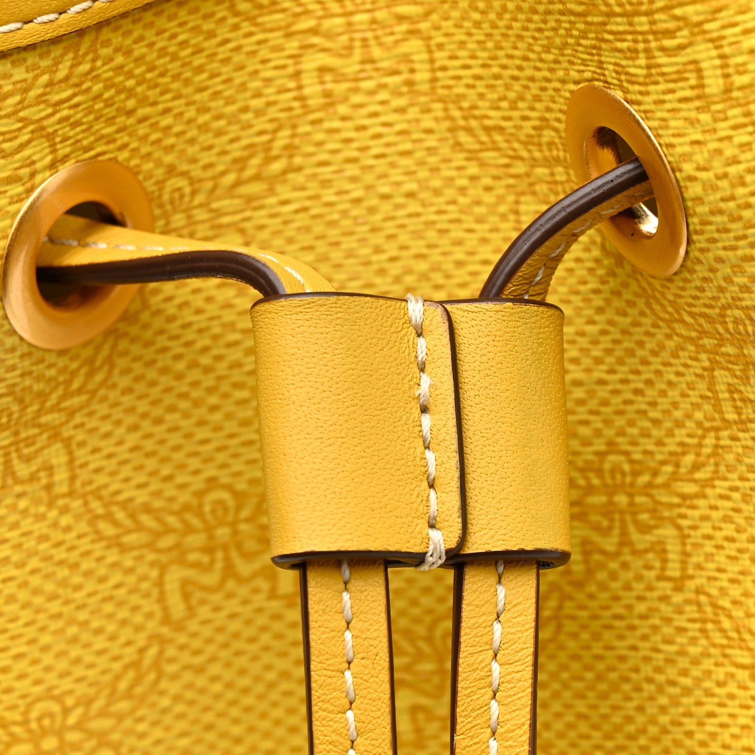 MCM Lauretos Spanish Calfskin Medium Himmel Drawstring Bucket Bag Lemon Gold 12 of 12