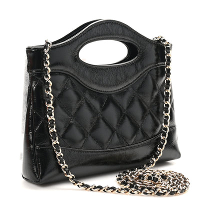 Chanel Shiny Crumpled Calfskin Quilted Nano 31 Shopping Bag Black 3 of 11