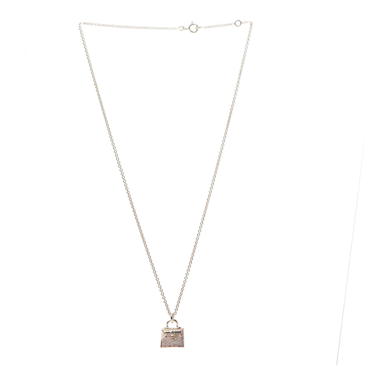 Hermes 18K Rose Gold Diamond Kelly Amulette Pendant Necklace 2 of 7