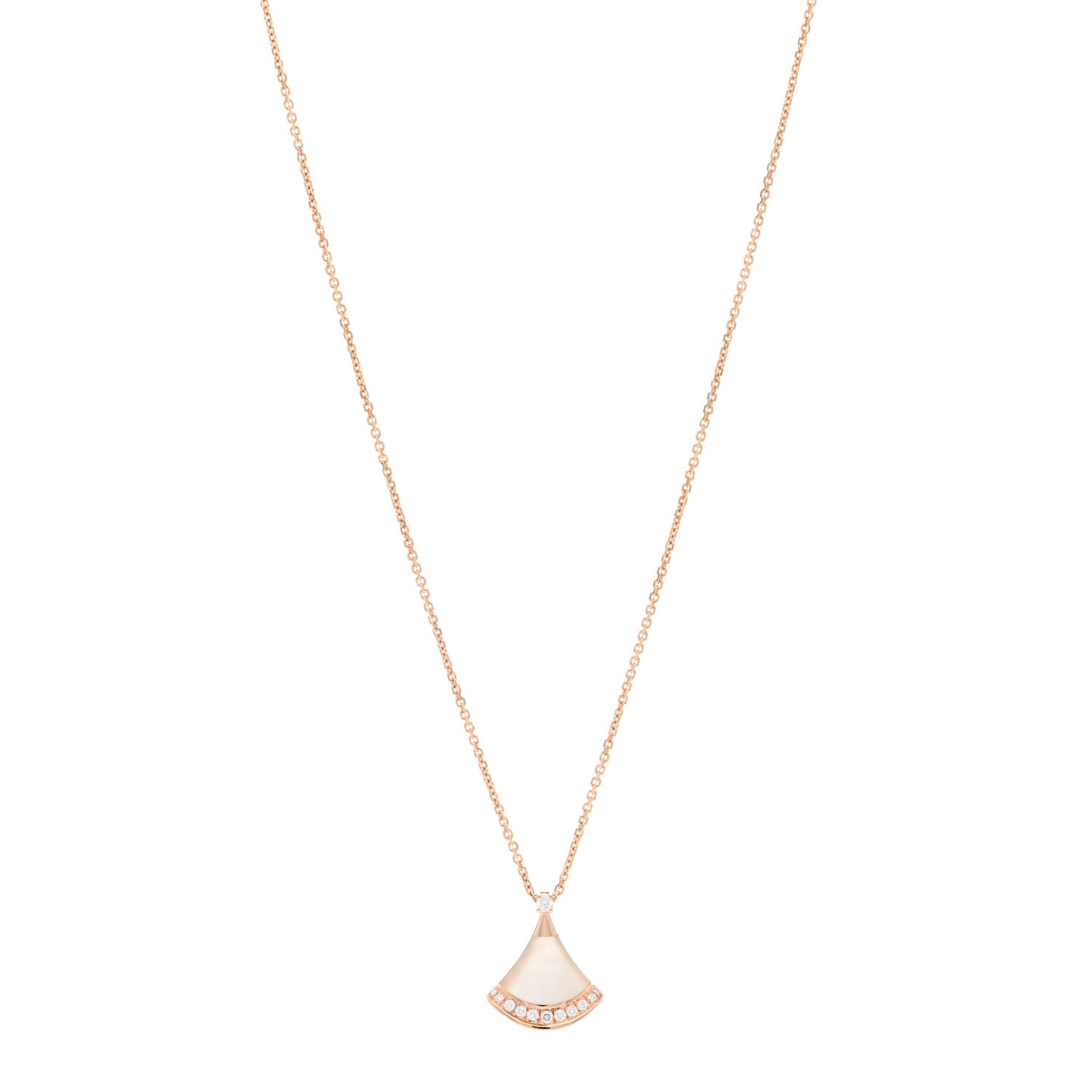 18K Rose Gold Diamond Mother of Pearl Divas' Dream Pave Pendant Necklace