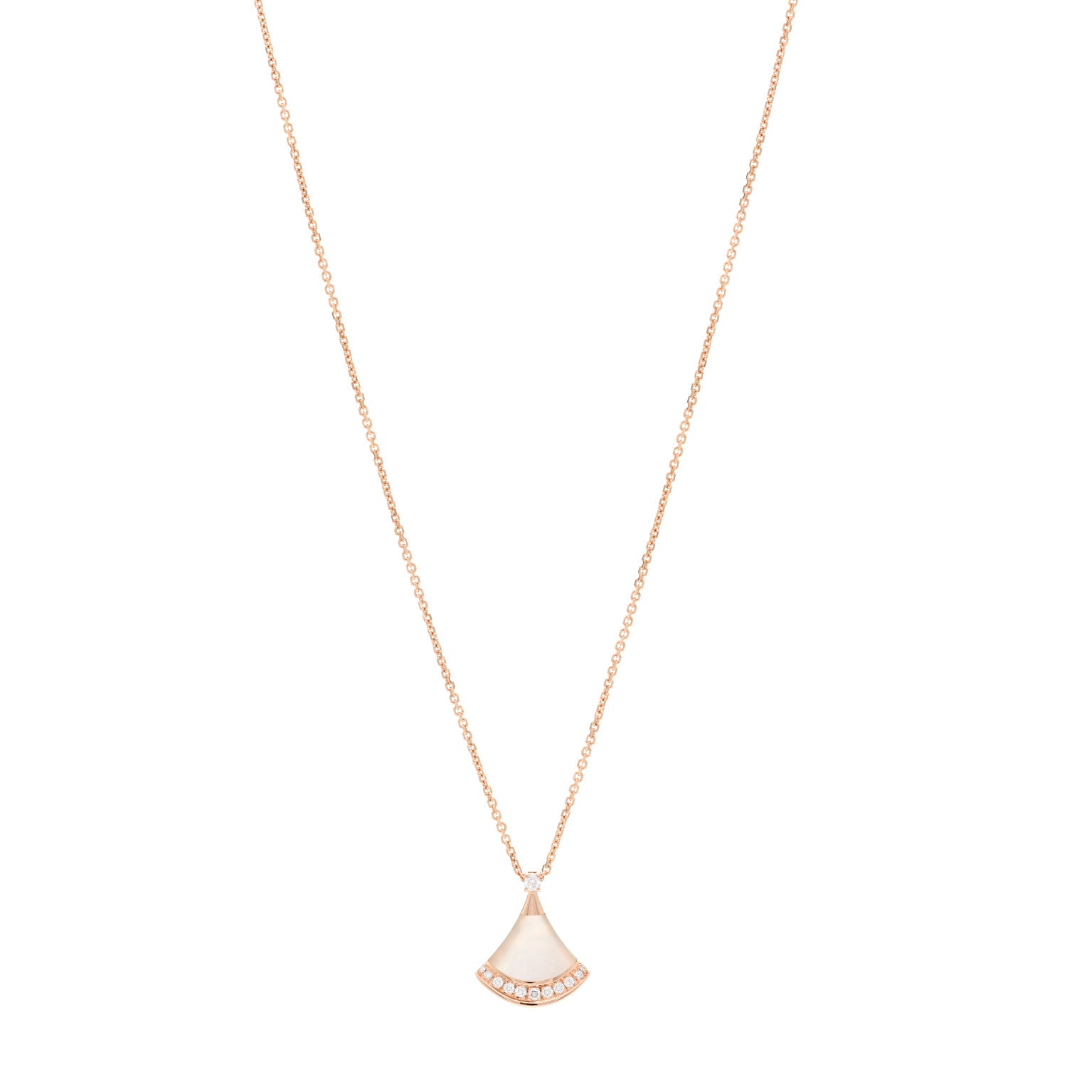 Bulgari 18K Rose Gold Diamond Mother of Pearl Divas' Dream Pave Pendant Necklace 1 of 5