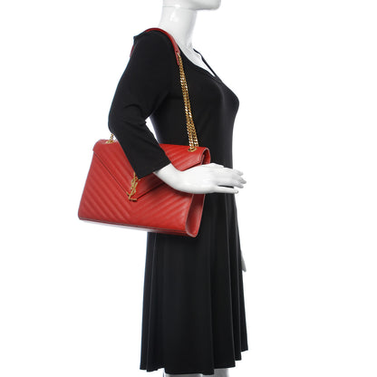 Saint Laurent Grain De Poudre Matelasse Chevron Large Monogram Satchel Lipstick Red 2 of 10