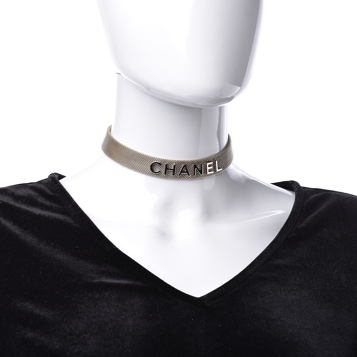 Chanel Mesh Ribbon Choker Necklace Gold 2 of 5