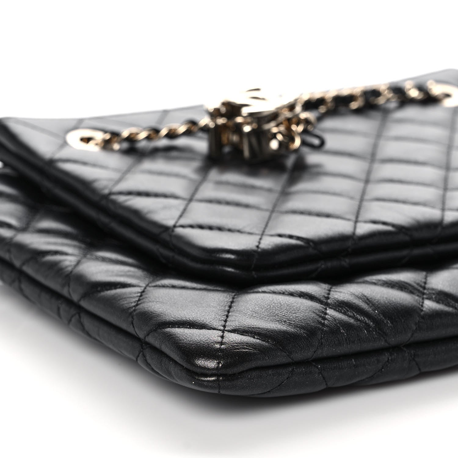 Chanel Shiny Lambskin Quilted Medium Double Case With Strap Black 7 of 10