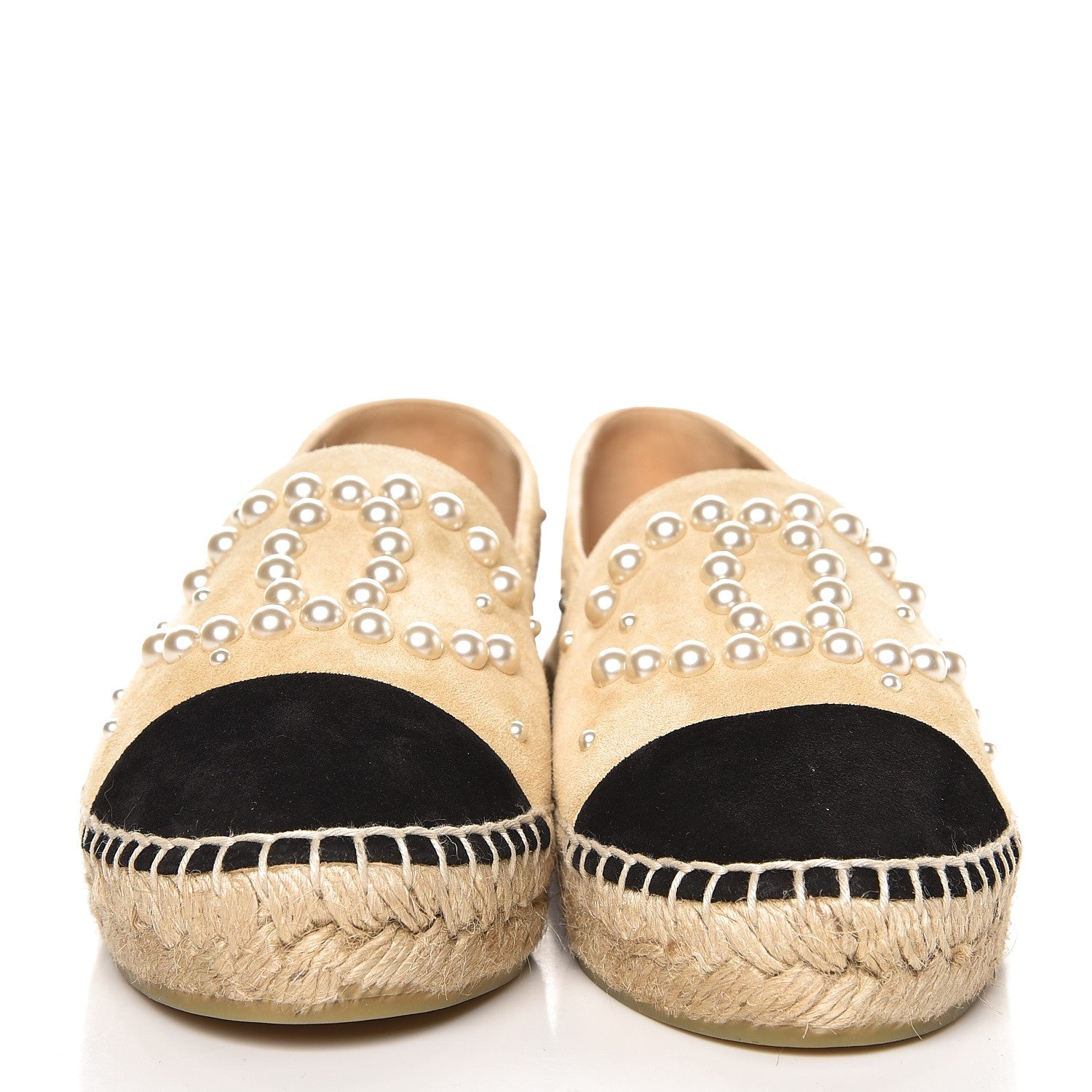 Chanel Suede Pearl CC Espadrilles 35 Beige Black 2 of 11