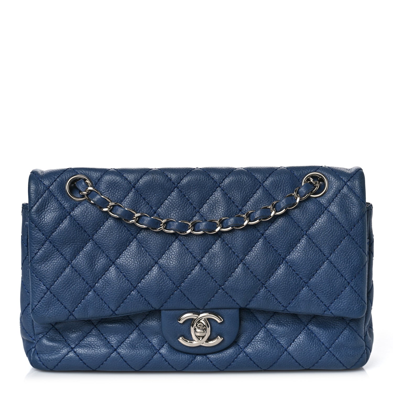 Chanel Washed Caviar Quilted Medium Double Flap Blue 1 of 10
