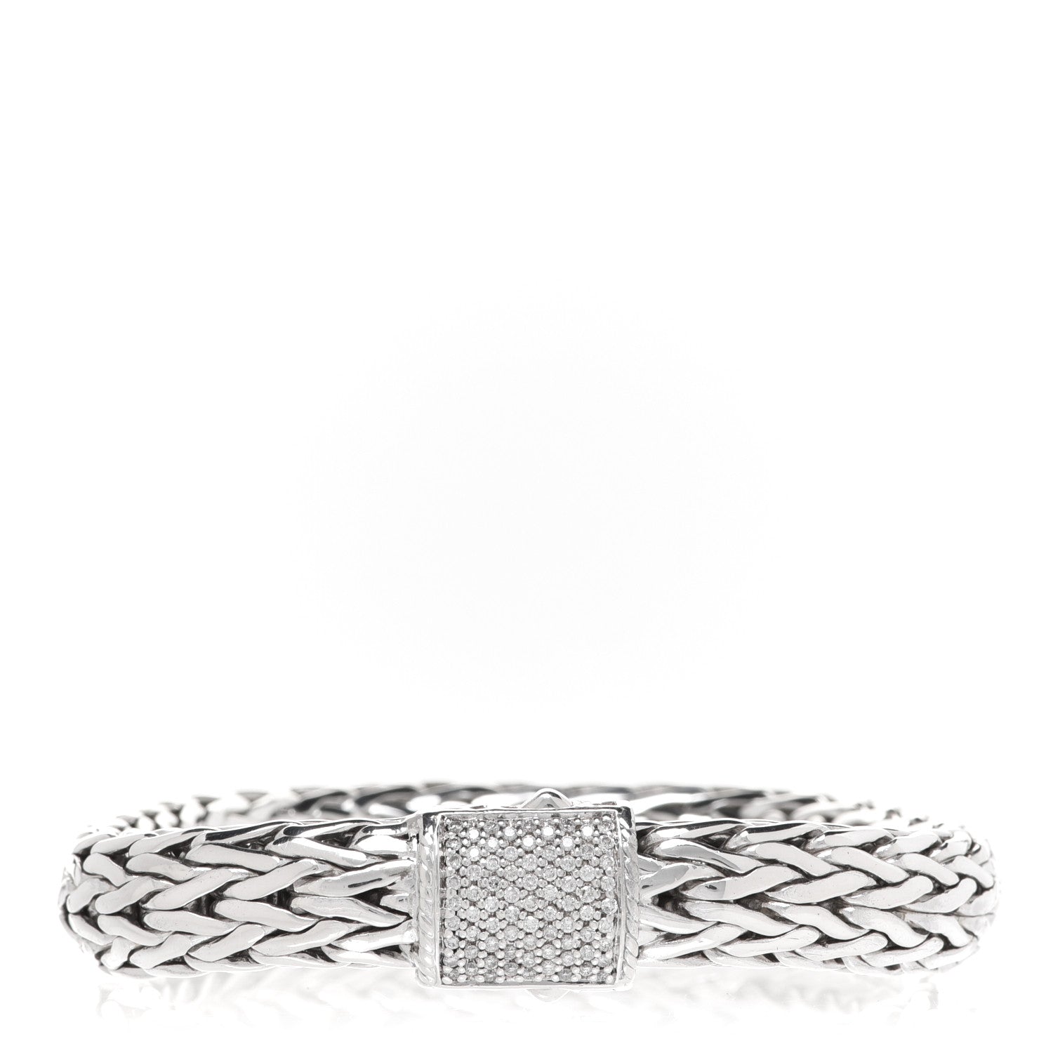 John Hardy Sterling Silver 18K Yellow Gold Diamond 11mm Classic Chain Bracelet 1 of 5