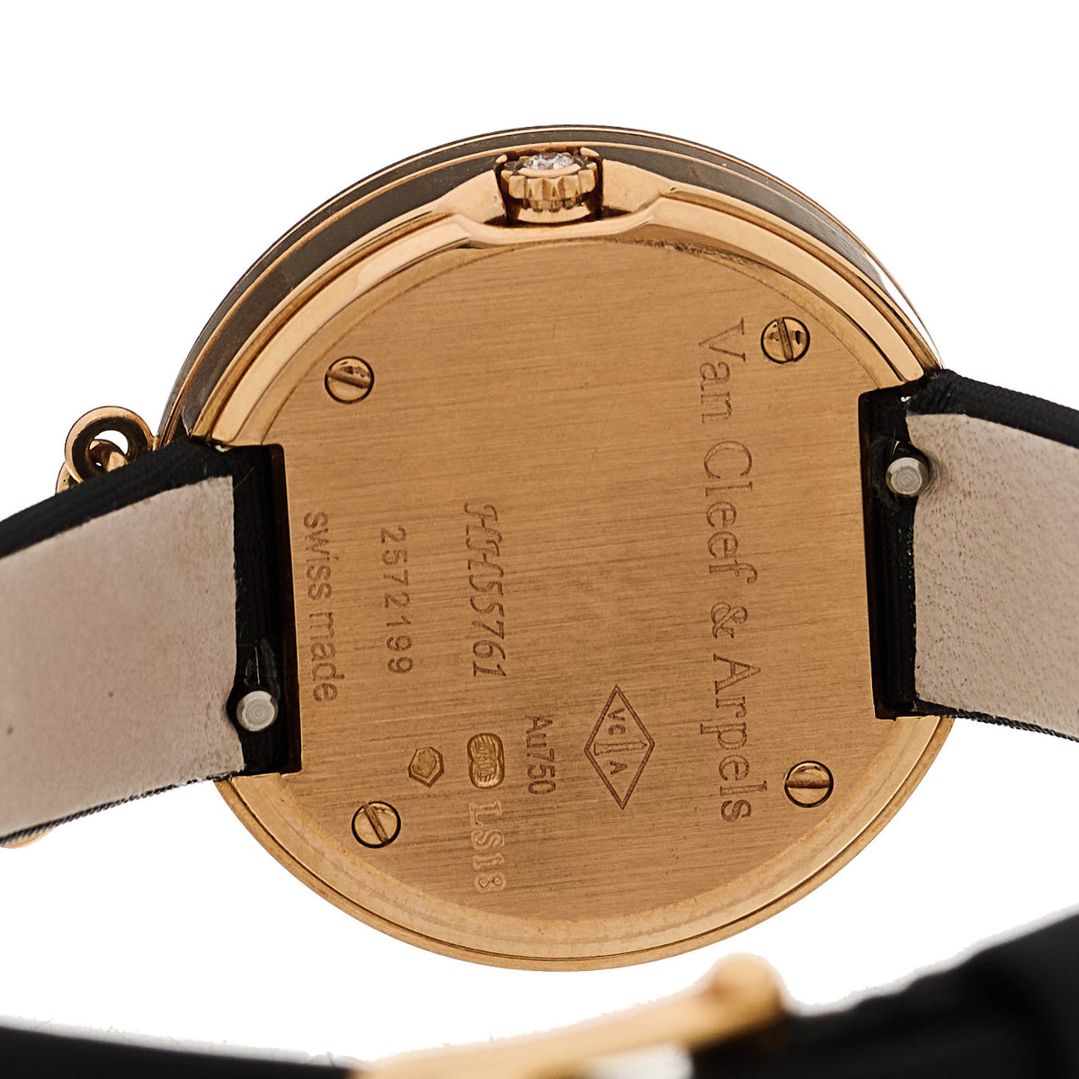 18K Rose Gold Satin 25mm Charms Quartz Watch Black
