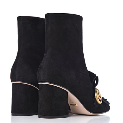 Gucci Kid Scamosciato GG Marmont Fringe 75mm Ankle Boots 37 Black 4 of 8