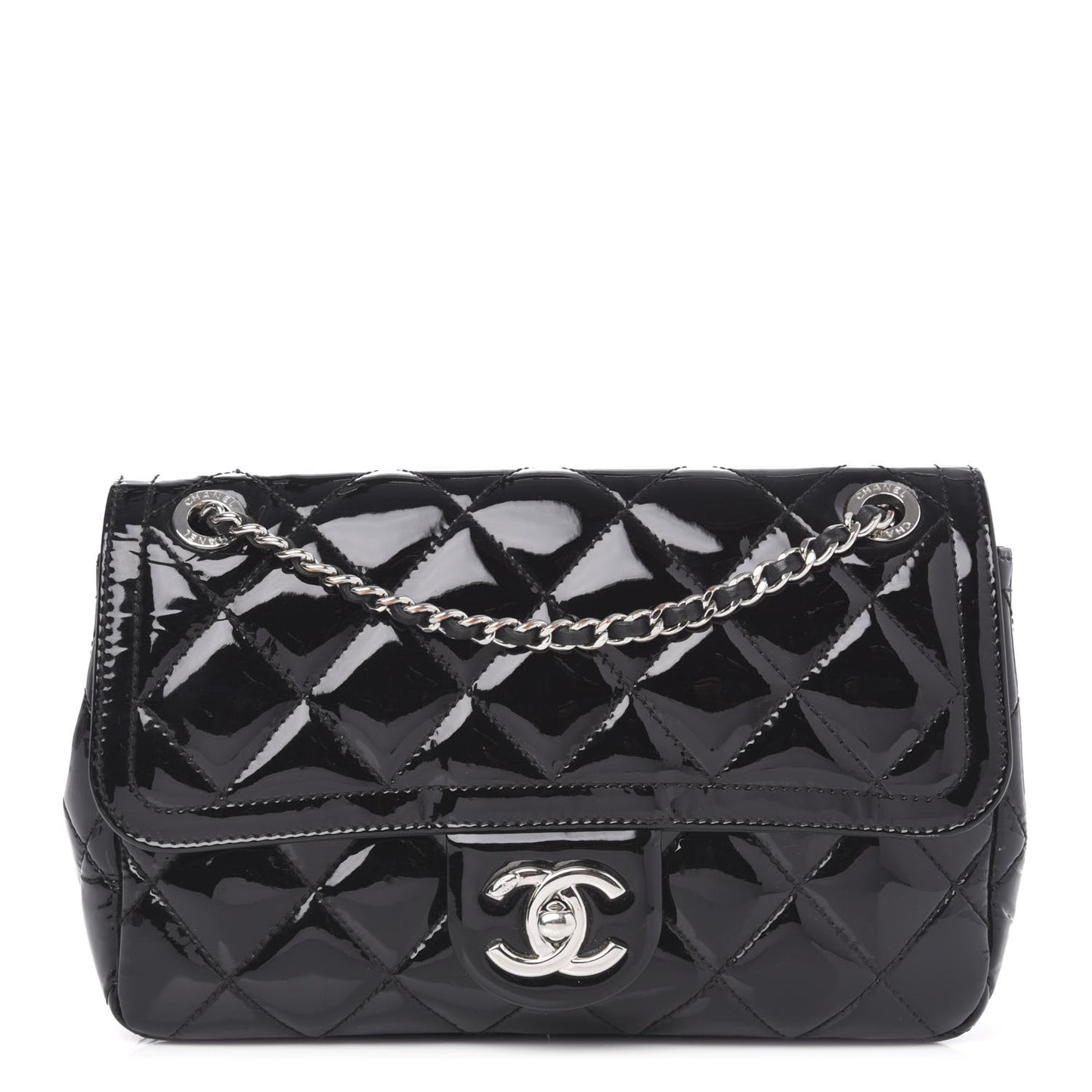 Patent Quilted Small Coco Shine Flap Black