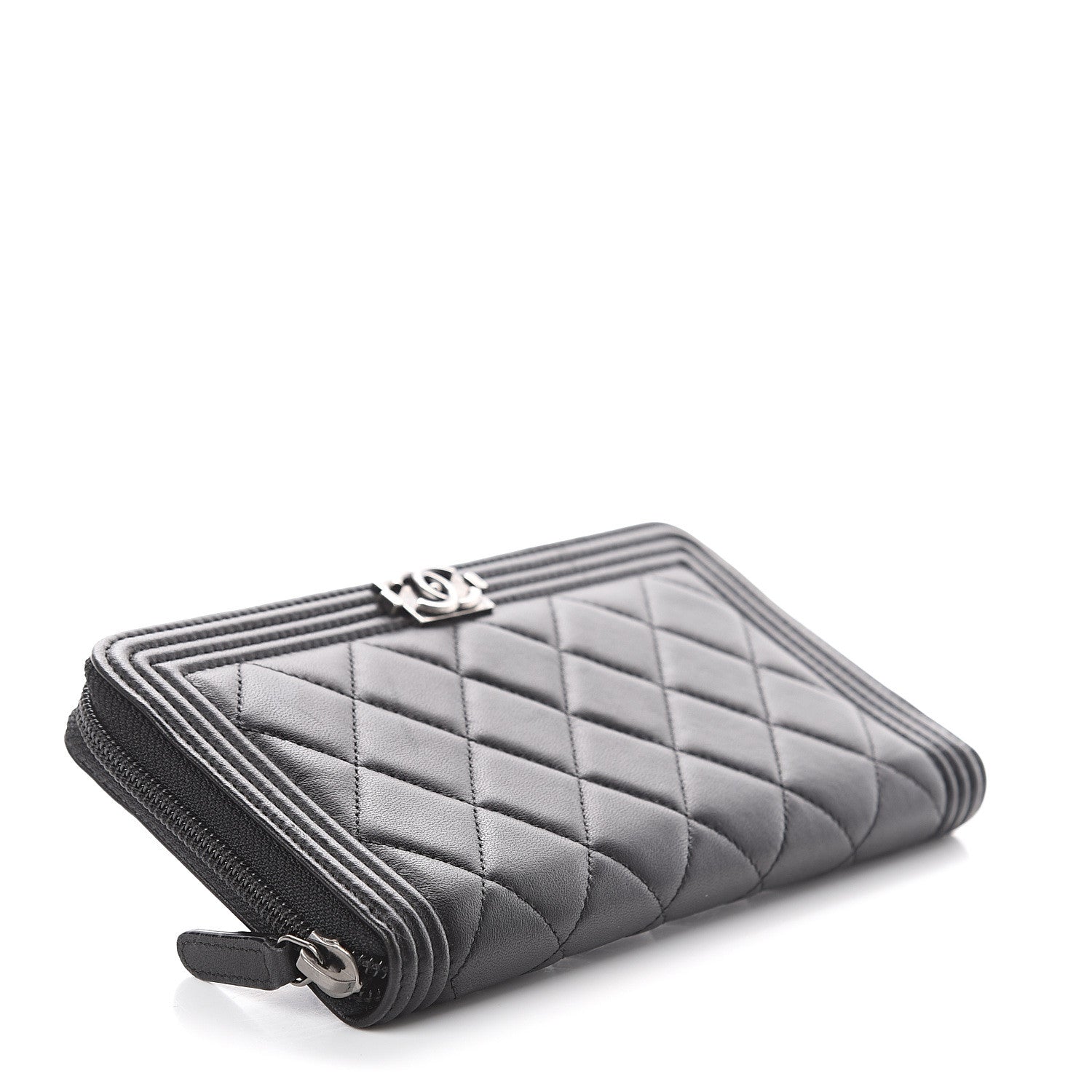 Chanel Lambskin Quilted Small Boy Zip Around Wallet Black 3 of 7