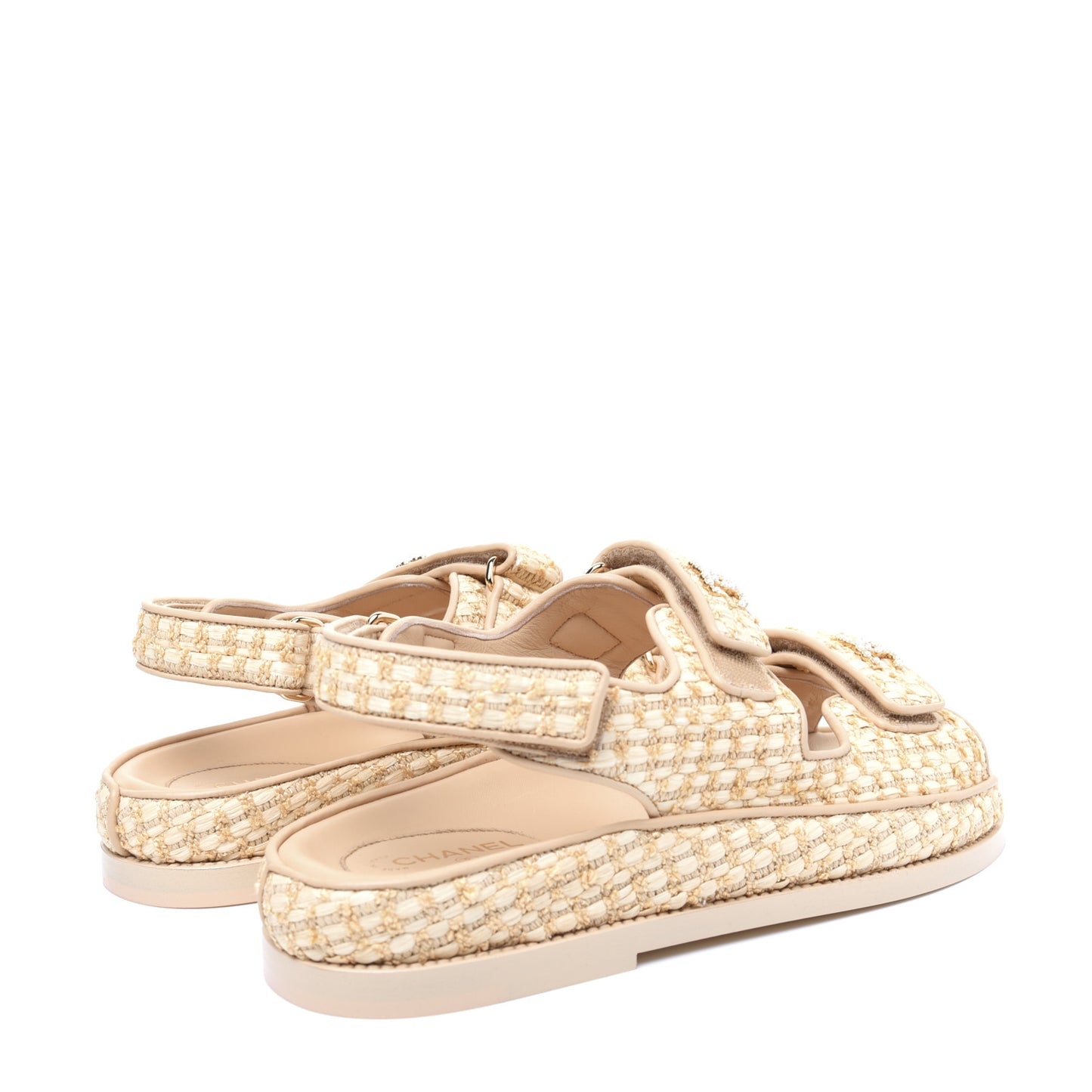 Braided Fabric Velcro Dad Sandals 39 Beige