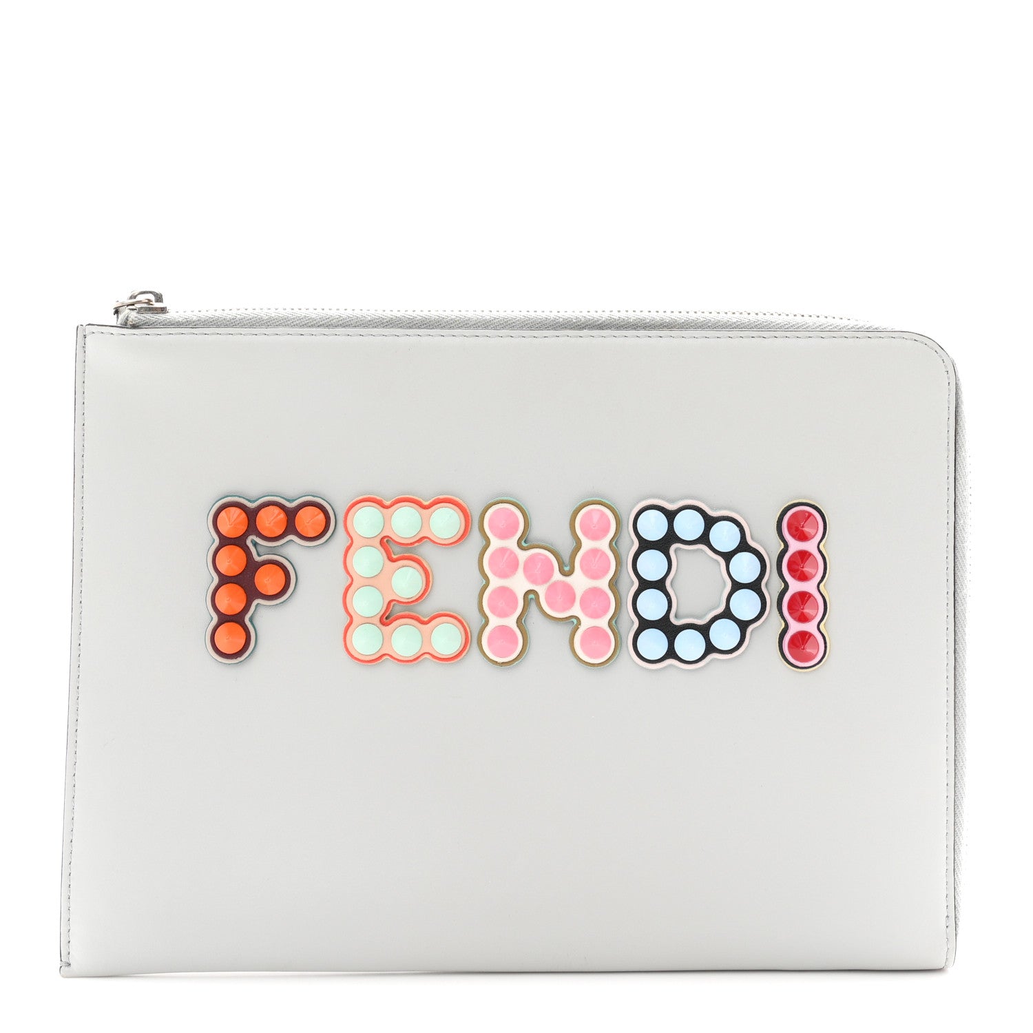 Fendi Vitello Liberty Fun Fair Studded Zip Around Pouch Grigio Perla Multicolor 1 of 7