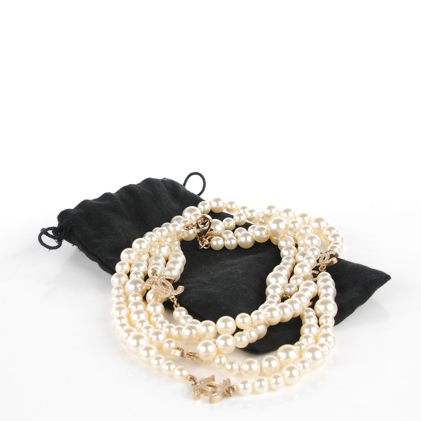 Pearl Crystal CC Double Strand Necklace Silver