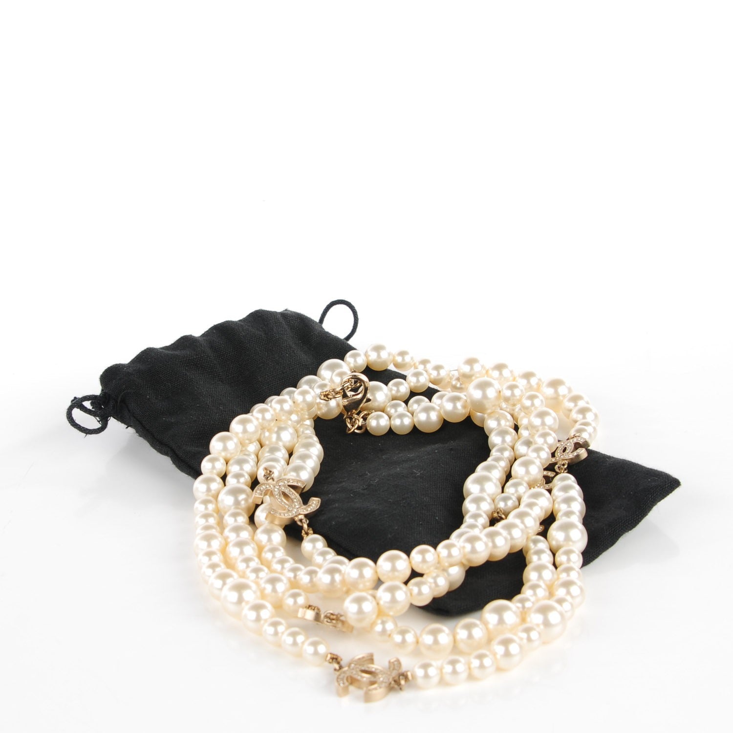 Chanel Pearl Crystal CC Double Strand Necklace Silver 7 of 7
