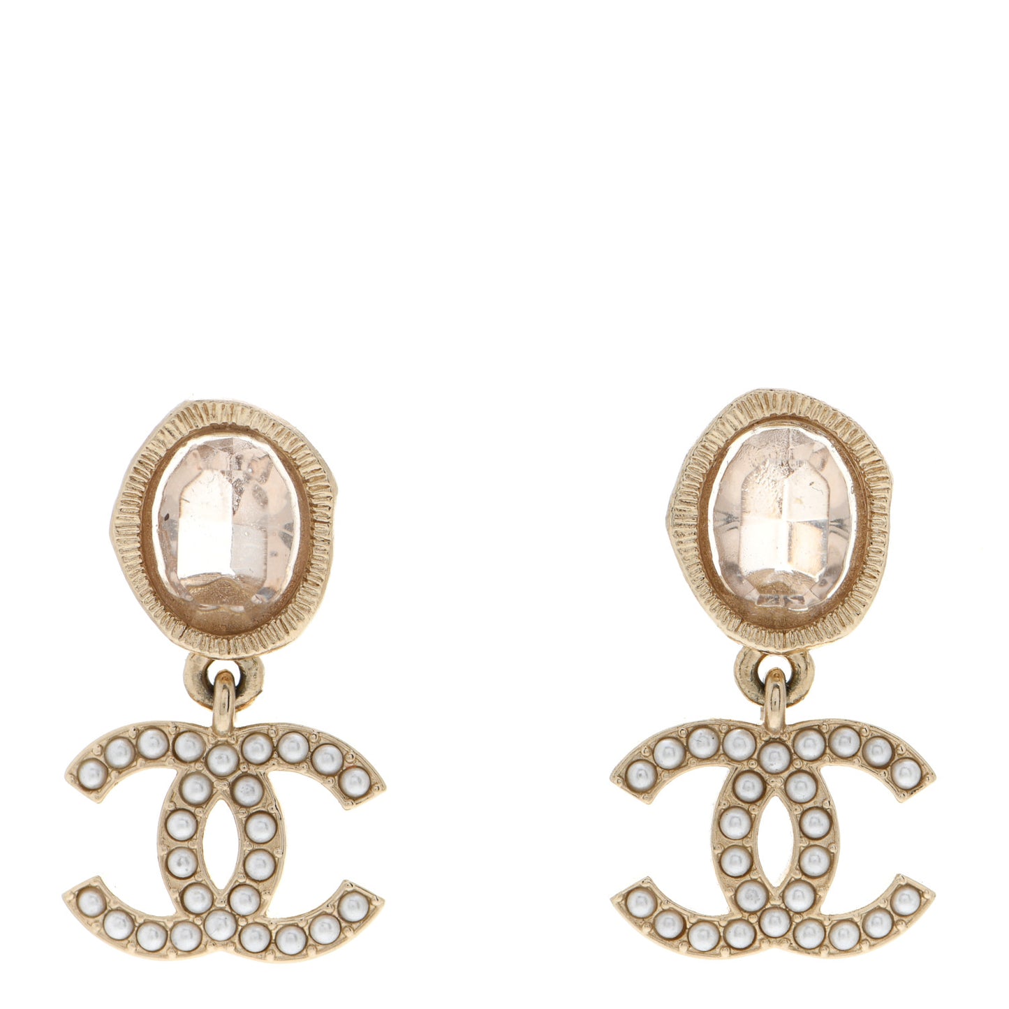 Crystal Pearl CC Drop Earrings Pink Gold