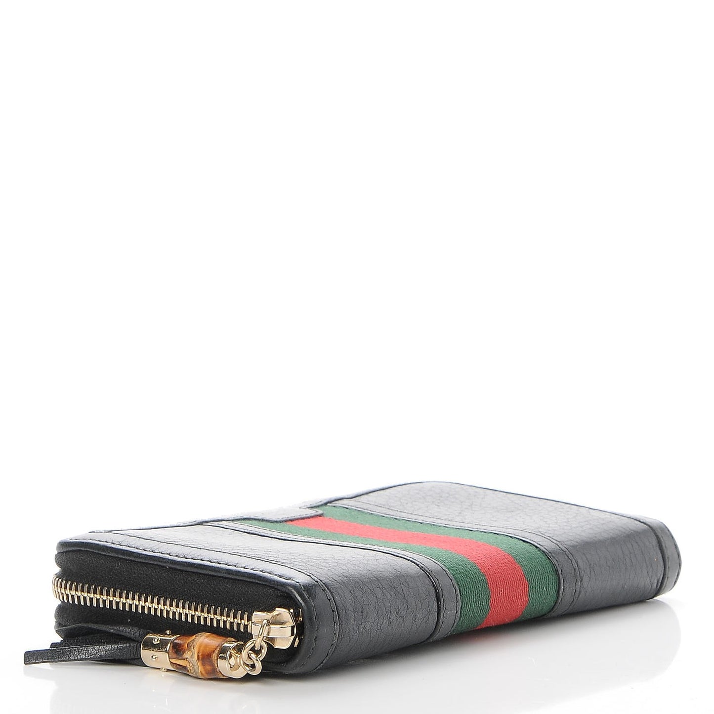 Calfskin Web Rania Zip Around Wallet Black