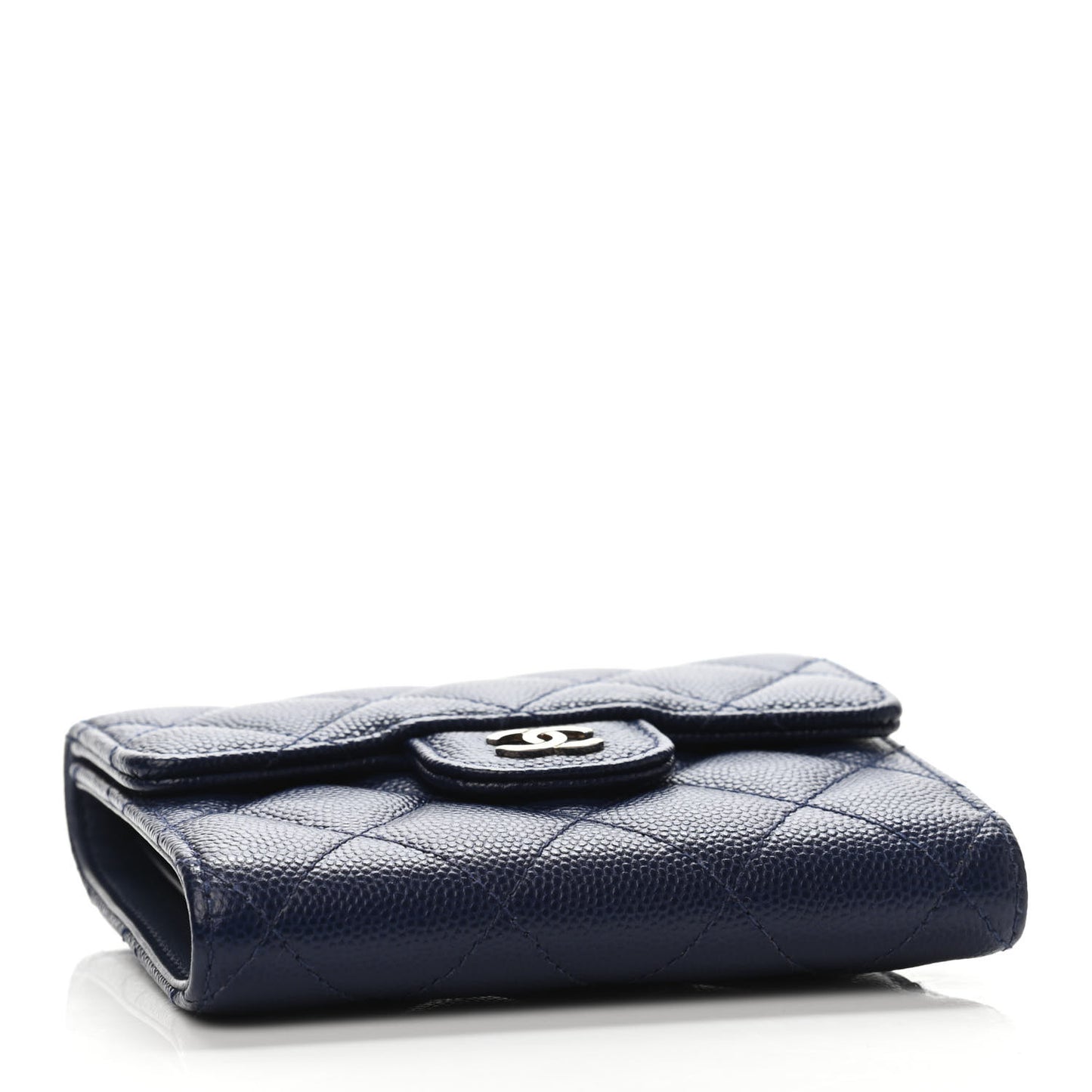 Caviar Quilted Compact Flap Wallet Navy