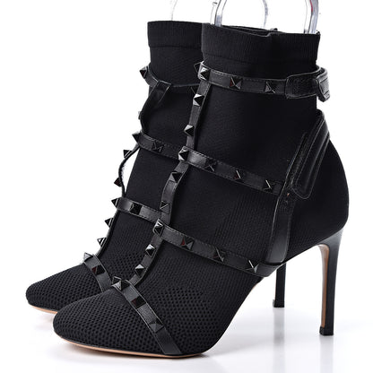Valentino Garavani Calfskin Knit Rockstud Bodytech BBooties 36 Black 3 of 9