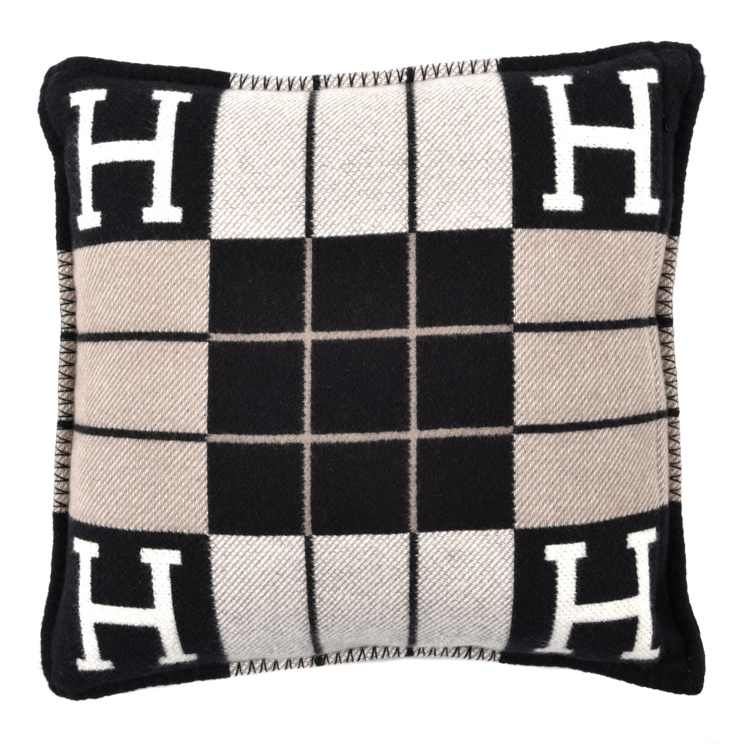 Hermes Wool Cashmere Avalon III Pillow PM Ecru Black 2 of 3